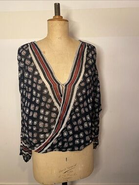 Free People Boho Gauze Wrap Top Sheer Lightweight Blouse Size S
